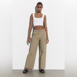 Zara Women Beige Mid Rise Slim Fit Straight Leg Cotton The Amila Pants Sz 6